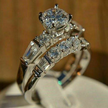 2.50Ct Round Simulated Diamond Wedding Bridal Ring Set 14k White Gold Plated - £125.72 GBP
