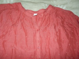 NEW Womens XL OLD NAVY Red Embroidered BLOUSE Top Button Up Cotton  L/S - £19.40 GBP