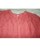 NEW Womens XL OLD NAVY Red Embroidered BLOUSE Top Button Up Cotton  L/S - £19.71 GBP