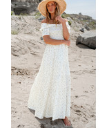 White Frilly Shirred Bodice Tiered Floral Maxi Dress - $42.27