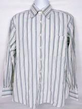 Ike Behar Men&#39;s Dress Shirt Medium Striped White Beige Blue Button Front - £19.42 GBP