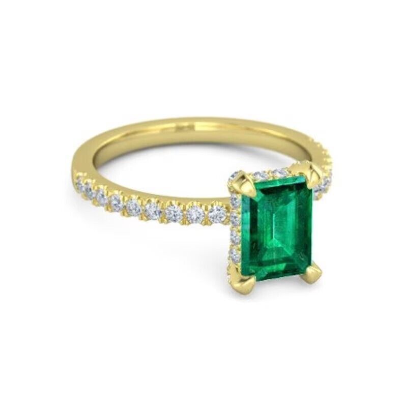 Primary image for 18k Yellow Gold Emerald Diamond Bridal Promise May Birthstone Engagement Ring