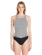 Bleu Rod Beattie Womens Black Striped High Neck Cross Back Swimsuit, 14,... - $96.89