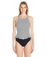 Bleu Rod Beattie Womens Black Striped High Neck Cross Back Swimsuit, 14,... - £75.93 GBP