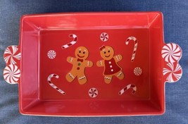Gingerbread Boy &amp; Girl Peppermints 9&quot;x13&quot; Holiday Ceramic Baking Casserole Dish - £23.50 GBP