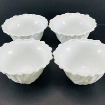 Indiana White Milk Glass Lot of 4 Wild Rose VTG Embossed Fruit Berry Candy Bowls - £25.40 GBP