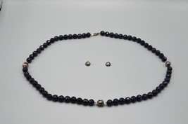 Blue Goldstone Beaded Faceted Necklace Sterling Silver 16&quot; Convertible 925 - £22.85 GBP