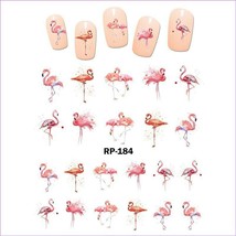 Nail art water transfer stickers decal pink flamingo in love RP184 - £2.46 GBP