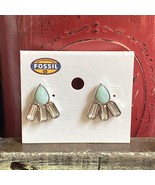 New Fossil Earrings Blue Stones White Crystals Silver  $44 J2 - $16.03