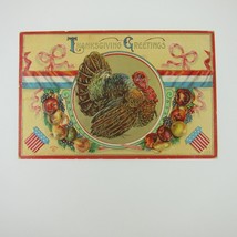 Thanksgiving Postcard Wild Turkey Farm Fruit Harvest Embossed Antique 1910 - £7.82 GBP