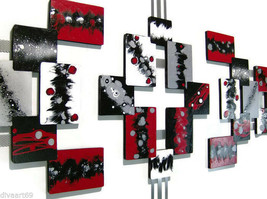 Large 3pc Red,Black, Geometric Modern,Abstract Art Squares, Wall Sculpture 81x37 - £375.79 GBP