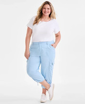 Style &amp; Co Womens 18W Cargo Capri Pants Midrise Bungee Hem Dream Blue, A+ - $30.64