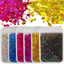 60G Holographic Round Chunky Glitter Sequins Gold Black Circle Shapes Confetti F - £12.78 GBP