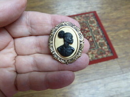 (CA10-27) Rare African American Lady Ivory + Black Cameo Pin Pendant Jewelry - £21.66 GBP