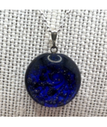 Murano Glass Handmade Jewelry Glitter Navy Pendant& 925 Sterling Silver Necklace - $39.90