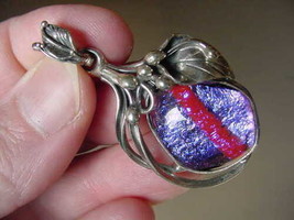 (#D-144-A) Dichroic Fused Glass Pendant Silver Purple Red Pink Wow - £53.05 GBP