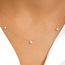 1/3 CT Natural Moissanite Solitaire 3-Stone Station Choker Necklace 18&quot; - £31.53 GBP