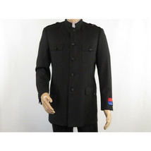 Men Apollo King Banded Collarless suit Mandarin Military Style 5button K1 Black image 3