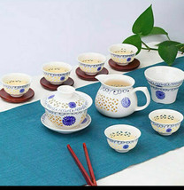 Chinese Traditional Porcelain Tea Pot 10 Pieces Set Flower GaiWan Teacup Set - £48.90 GBP