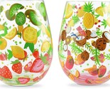 Enesco Designs by Lolita Tutti Fruiti Hand-Painted Artisan Stemless Wine... - $24.74