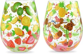 Enesco Designs by Lolita Tutti Fruiti Hand-Painted Artisan Stemless Wine Glass - £19.56 GBP
