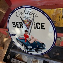 Vintage 1952 Cadillac Authorized Certified Service Porcelain Gas-Oil Pump Sign - £98.36 GBP