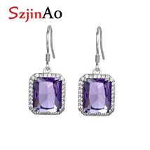 Amethyst Drop Earrings Women's Real Solid 925 Silver Jewelry Earrings New Square - £39.62 GBP