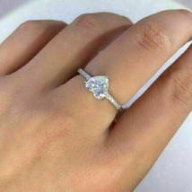 Solid 14k White Gold 1.50Ct Heart Shape Simulated Diamond Engagement Ring Size 5 - £205.49 GBP