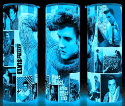 Glow in the Dark Elvis Presley Through the Ages Collage Cup Mug Tumbler 25oz - £18.16 GBP