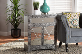Senan Industrial Silver Metal and Mirrored Glass 1-Drawer Sideboard - $7,569.64 MXN