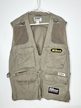 Domke Vest Men&#39;s Size Large Tan Photographer Vented Pockets Nikon Patches - $54.40