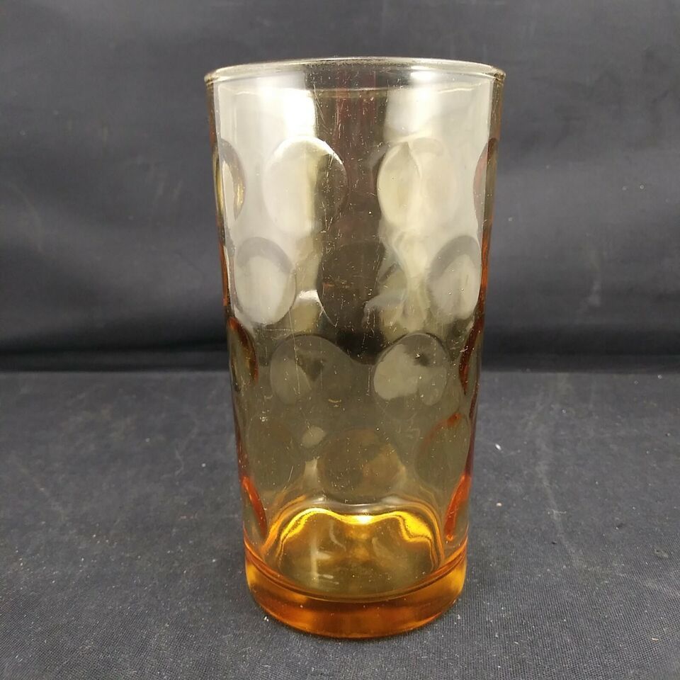 Glass Coin Spot Amber Tumbler Drinking Glass 5 1/8&quot; Tall Unknown Mark - $8.00