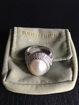Judith Ripka Sterling Silver Mabe Pearl &amp; Diamonique Rope Design Ring Sz 7 NEW - £141.55 GBP