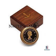 NauticalMart Vintage Inspired Pocket Brass Compass with Wooden Display Box  - $69.73