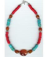 Coral, Turquoise, Carnelian and Large Sterling Silver Beads in Unique Ne... - $80.00