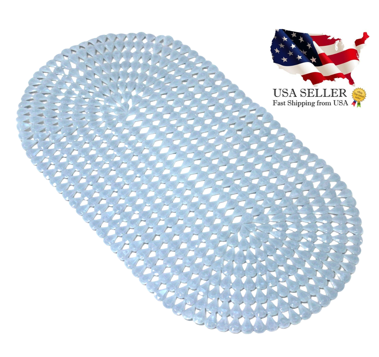 Oval Bath Shower Mat with Pear Shape Diamond Design Anti-Slip Suction Lt... - $12.86
