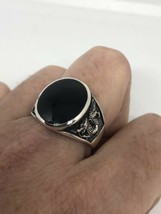 Vintage 925 Plata de Ley Real Ónice Negro Dragón Tamaño 12.5 Anillo - £67.46 GBP