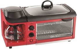 3 In 1 Breakfast Station Toaster Oven Griddle Coffee Maker Retro Mini Ki... - $109.88