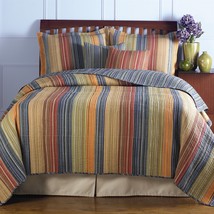 Full / Queen 100% Cotton Quilt Set with Red Orange Blue Brown Stripes - £182.58 GBP