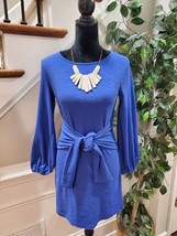 R. Vivimos Women Blue Polyester Round Neck Long Sleeve Knee Length Dress Size S - £22.33 GBP