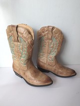 Liberty Cowboy Western Wedding Boots Womens Size 5 Tan Blue Embroidery C... - £31.37 GBP