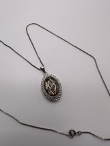 Vintage Sterling Silver Virgin Mary Pendant 3.3cm Necklace 18” - £38.10 GBP
