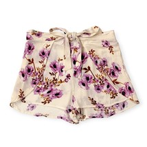 Flowy Crossover Women&#39;s Boho Shorts: Cream and Purple Floral, US2, UK 6 - $15.90