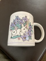 Easter Spring Bunnies in Flowers Coffee Mug Cup GW Purple Green Pink White - £5.56 GBP