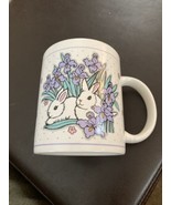 Easter Spring Bunnies in Flowers Coffee Mug Cup GW Purple Green Pink White - £5.47 GBP