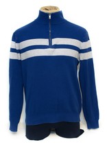 Tommy Hilfiger Mens 1/4 Zip Shirt Pullover Sweater Striped Blue Gray Medium - £11.04 GBP