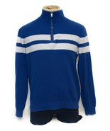 Tommy Hilfiger Mens 1/4 Zip Shirt Pullover Sweater Striped Blue Gray Medium - £10.90 GBP