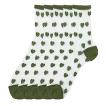 Anysox 5 Pairs Army Green  Size 5-9 Socks Heart Tull Silk With Transpare... - £20.33 GBP