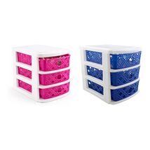 3 Drawer Plastic Basket Weave Organizer Desktop Makeup Storage Blue Pink - $12.99