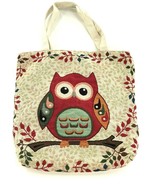 OWL Canvas Hobo Large Tote Bag With Zipper Multicolored Satchel Purse - $21.77